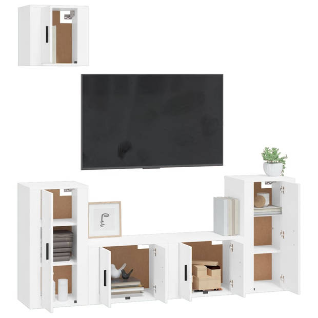 The Living Store - Tv-meubelset - 2x 57x34.5x40 cm - 2x 40x34.5x80 cm - 1x 40x34.5x40 cm - Wit houtbewerk - Stevig en