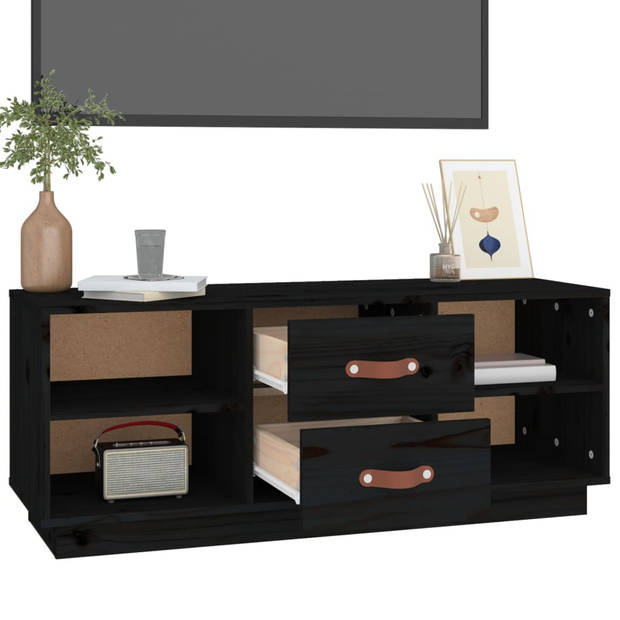 The Living Store Tv-meubel Zwart - Grenenhout - 100x34x40 cm - Trendy en praktisch