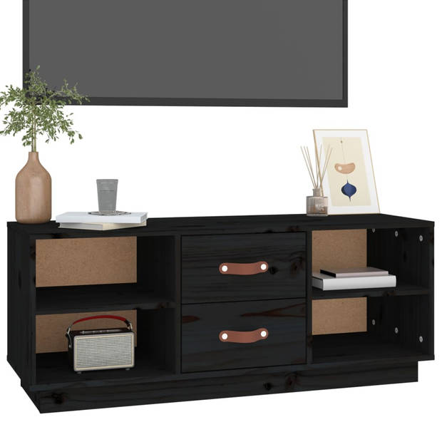 The Living Store Tv-meubel Zwart - Grenenhout - 100x34x40 cm - Trendy en praktisch