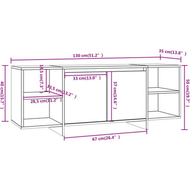 The Living Store televisiemeubel - zwart - 130 x 35 x 50 cm - spaanplaat