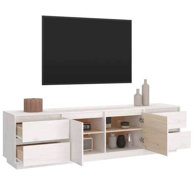 The Living Store Televisiekastenset - Grenenhout - 176 x 37 x 47.5 cm - Wit