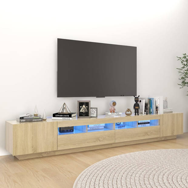 The Living Store TV-meubel - TV-meubel met LED-verlichting - 260x35x40 cm - Sonoma eiken