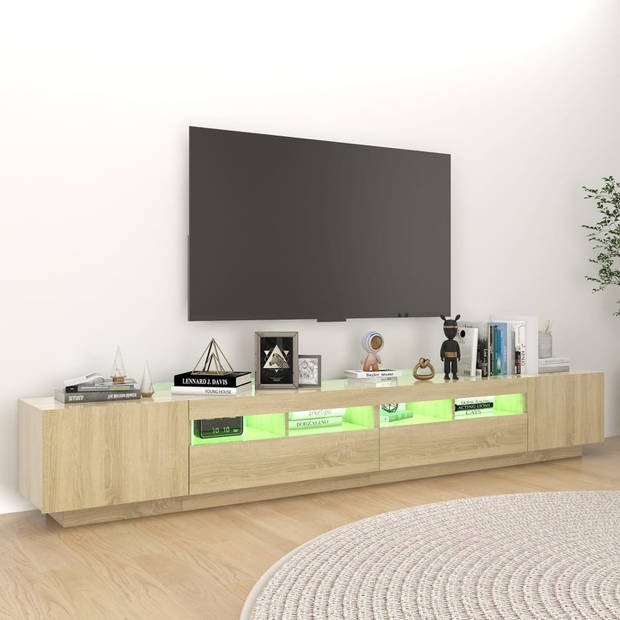 The Living Store TV-meubel - TV-meubel met LED-verlichting - 260x35x40 cm - Sonoma eiken