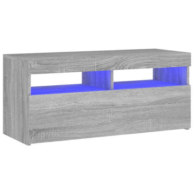 The Living Store TV-meubel Sonoma Eiken - 90 x 35 x 40 cm - LED-verlichting - Bewerkt Hout