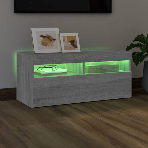 The Living Store TV-meubel Sonoma Eiken - 90 x 35 x 40 cm - LED-verlichting - Bewerkt Hout