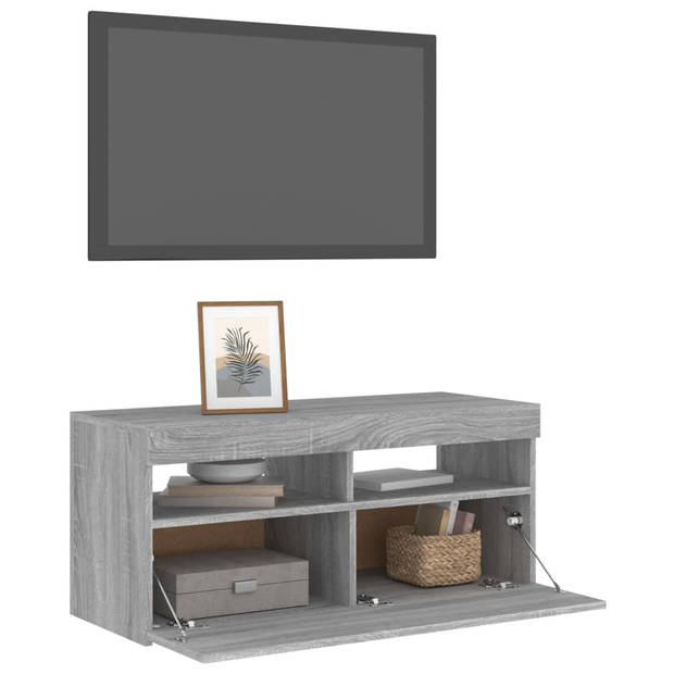 The Living Store TV-meubel Sonoma Eiken - 90 x 35 x 40 cm - LED-verlichting - Bewerkt Hout