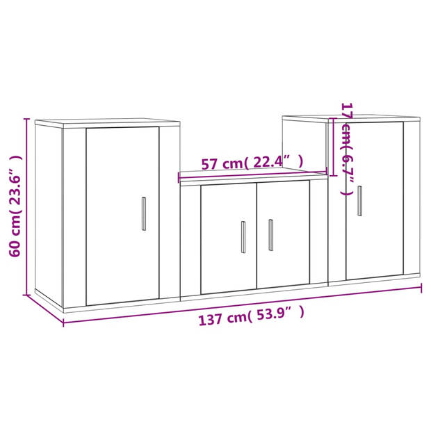 The Living Store TV-meubel Set - Hoogglans wit - 1x 57x34.5x40cm - 2x 40x34.5x60cm