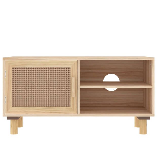 vidaXL Tv-meubel 80x30x40 cm massief grenenhout en rattan bruin