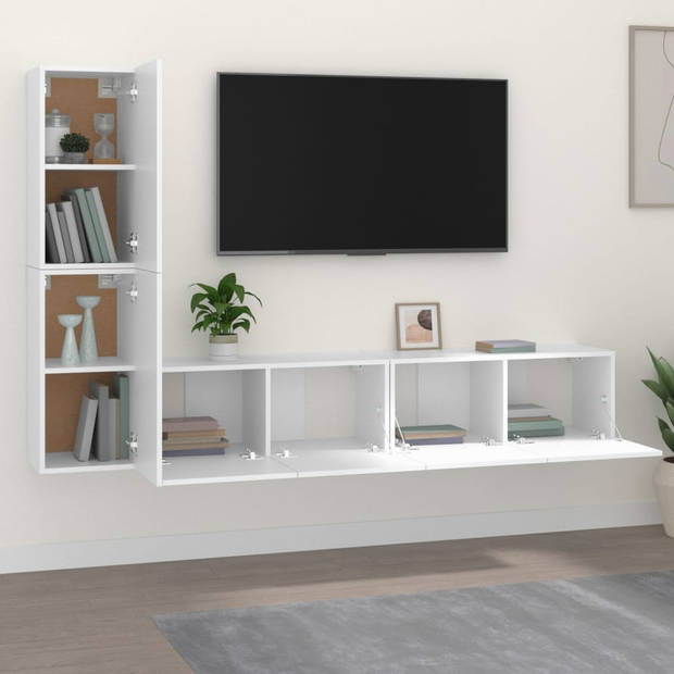 The Living Store TV-meubel set - 2x 80 x 30 x 30 cm - 2x 30.5 x 30 x 60 cm - wit - bewerkt hout