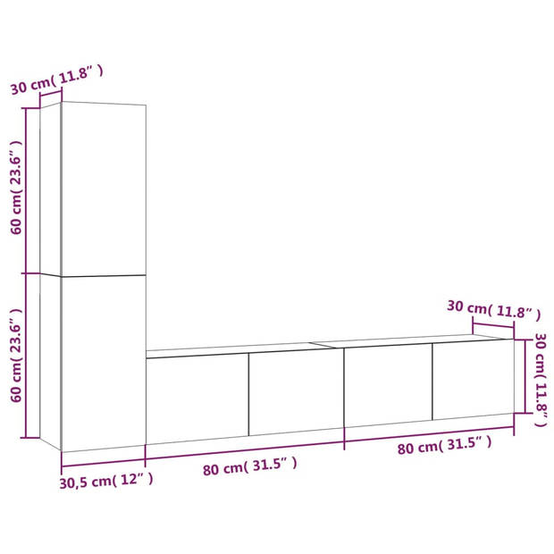 The Living Store Televisiemeubelset - Betongrijs - 80 x 30 x 30 cm en 30.5 x 30 x 60 cm