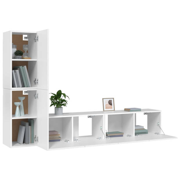 The Living Store TV-meubel set - 2x 80 x 30 x 30 cm - 2x 30.5 x 30 x 60 cm - wit - bewerkt hout