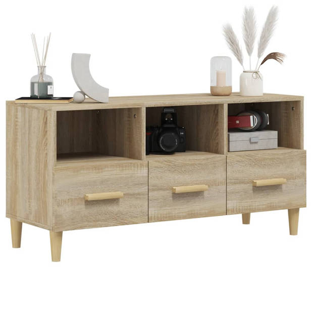 The Living Store TV meubel Sonoma eiken - Bewerkt hout - eucalyptushout - 102x36x50cm