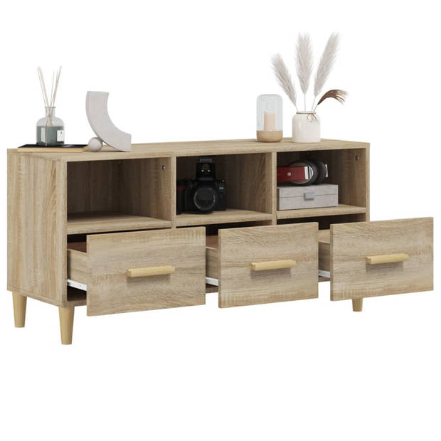 The Living Store TV meubel Sonoma eiken - Bewerkt hout - eucalyptushout - 102x36x50cm