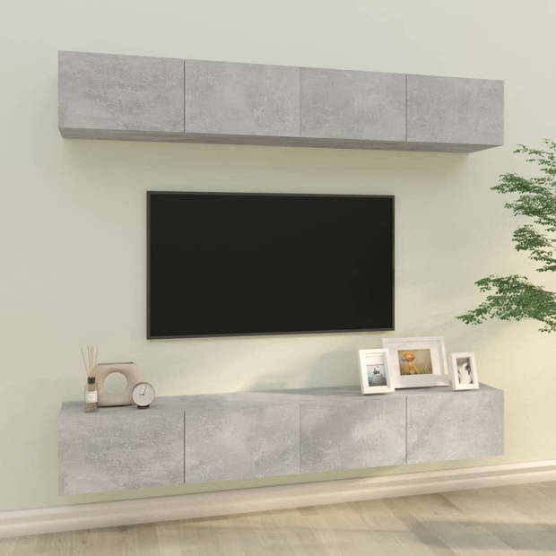 The Living Store TV-wandmeubel - Betongrijs - 100 x 30 x 30 cm - Bewerkt hout