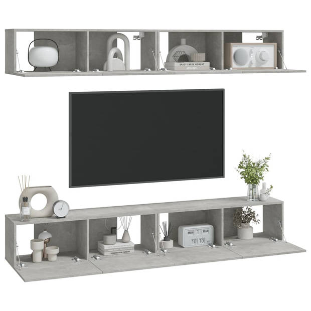 The Living Store TV-wandmeubel - Betongrijs - 100 x 30 x 30 cm - Bewerkt hout