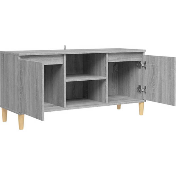 The Living Store Televisiemeubel - 103.5 x 35 x 50 cm - Grijs - Bewerkt hout en massief eucalyptushout