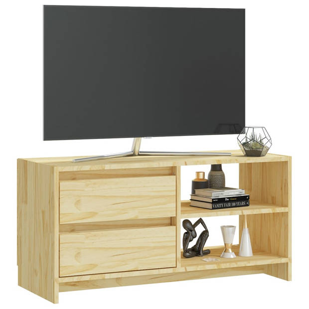 The Living Store TV-meubel Grenenhout - 80 x 31 x 39 cm - Met lades en opbergschappen