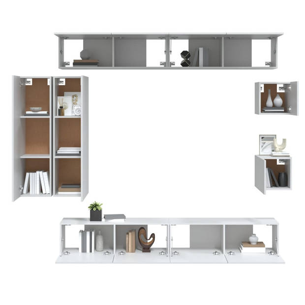 The Living Store Televisiemeubel Set - Klassiek design - Wandgemonteerd - Hoge kwaliteit - Wit