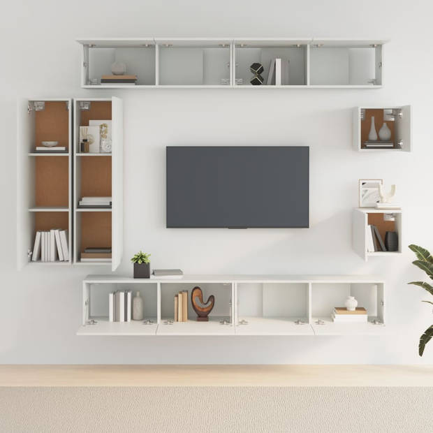 The Living Store Televisiemeubel Set - Klassiek design - Wandgemonteerd - Hoge kwaliteit - Wit