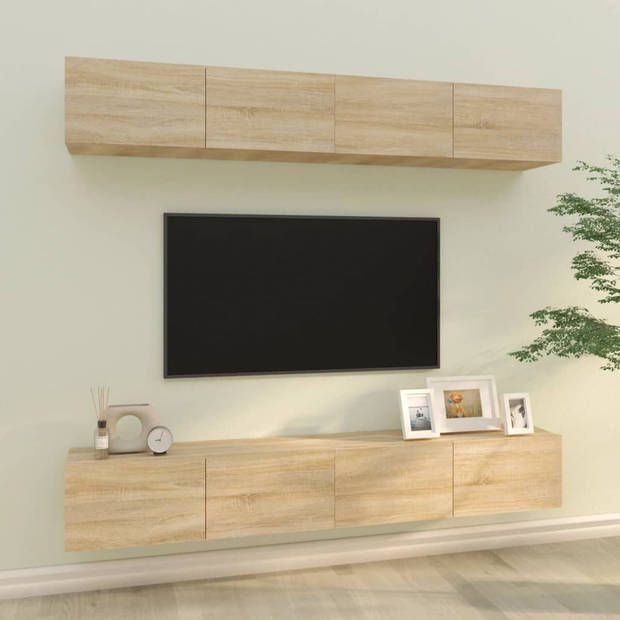 The Living Store TV-wandmeubel - Sonoma Eiken - 100 x 30 x 30 cm - Stevig bewerkt hout