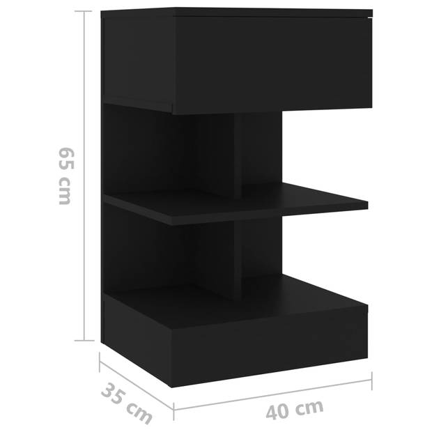 vidaXL Nachtkastje 40x35x65 cm bewerkt hout zwart