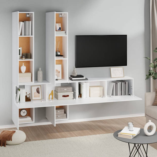 The Living Store TV-meubelset - Wit - 30.5 x 30 x 30 cm (S) / 100 x 30 x 30 cm (M) / 30.5 x 30 x 110 cm (L)