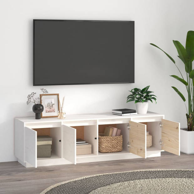 The Living Store TV-meubel Wit - Grenenhout - 156x37x45 cm - Trendy design
