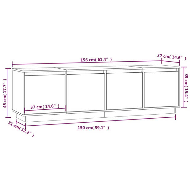 The Living Store TV-meubel - Grenenhout - 156 x 37 x 45 cm - Honingbruin