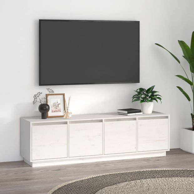 The Living Store TV-meubel Wit - Grenenhout - 156x37x45 cm - Trendy design