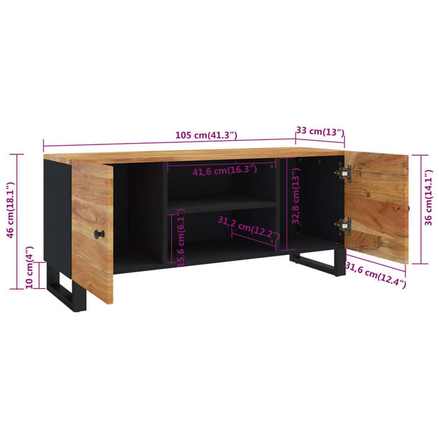 vidaXL Tv-meubel 105x33x46 cm massief acaciahout