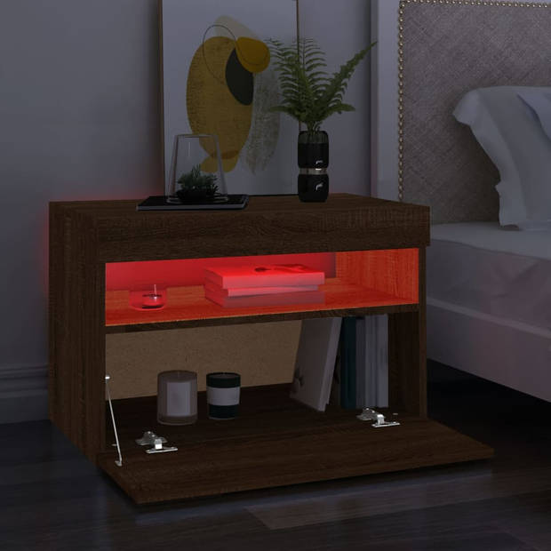 The Living Store TV-meubel LED-verlichting - 60x35x40cm - Bruineiken