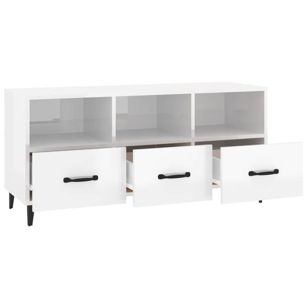 The Living Store TV-meubel Moderne Mediakast - 102 x 35 x 50 cm - Hoogglans wit