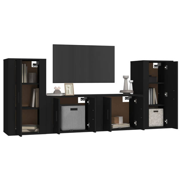 The Living Store Klassieke Televisiekastenset - 57x34.5x40 cm - 40x34.5x80 cm - Zwart