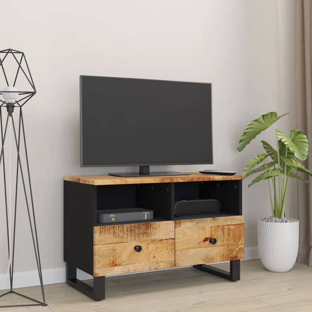 The Living Store Houten TV-meubel - Industrieel - 70x33x46 cm - Massief mangohout - bewerkt hout - ijzer