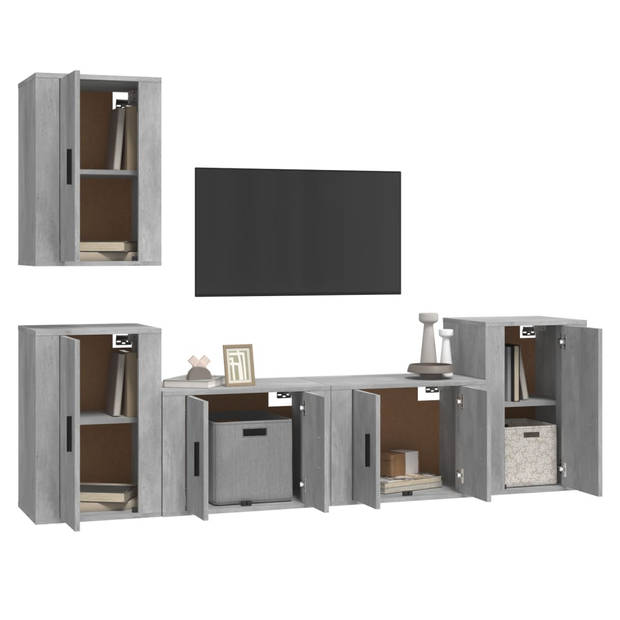 The Living Store Televisiekastenset - Betongrijs - 2 x 57 x 34.5 x 40 cm - 3 x 40 x 34.5 x 60 cm