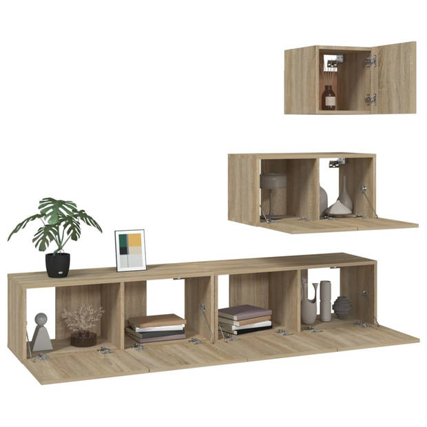 The Living Store TV-meubelset - Sonoma eiken - Bovendste- 30.5x30x30cm - Middelste- 60x30x30cm - Onderste- 80x30x30cm