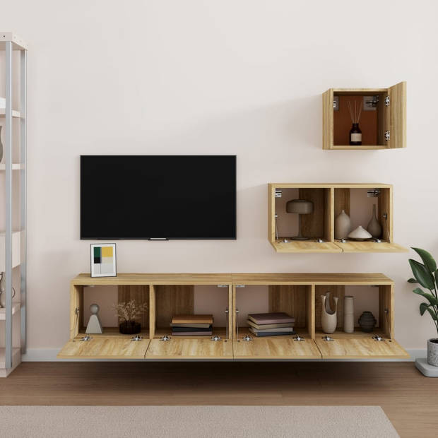 The Living Store TV-meubelset - Sonoma eiken - Bovendste- 30.5x30x30cm - Middelste- 60x30x30cm - Onderste- 80x30x30cm