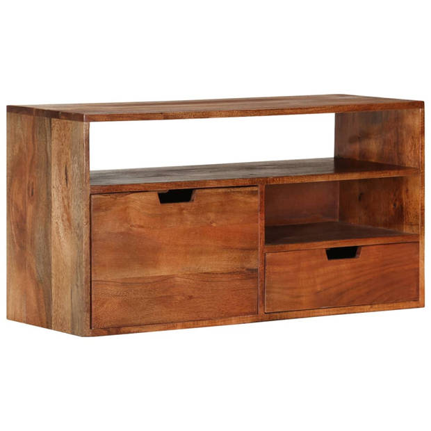 The Living Store TV-kast Massief Acaciahout - 80x30x42cm - 2 lades en 2 vakken