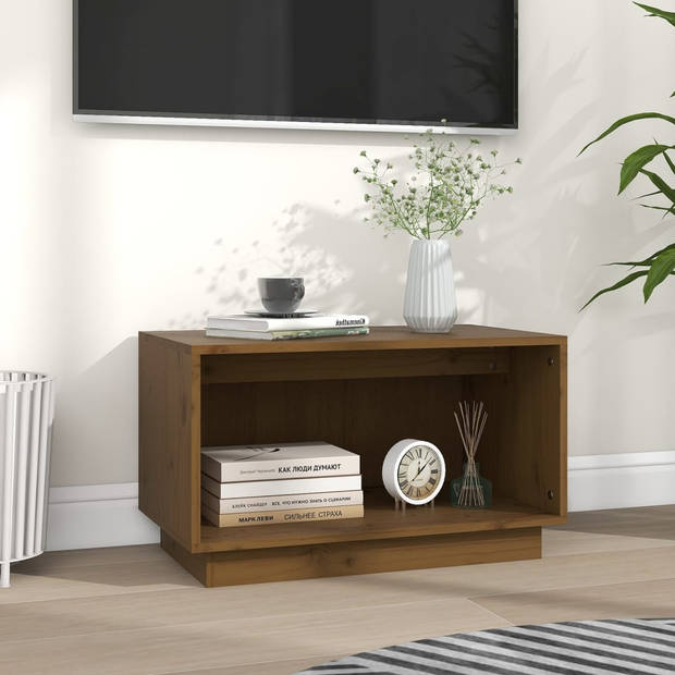 The Living Store Zwevende TV-meubel - Grenenhout - Honingbruin - 60x35x35 cm