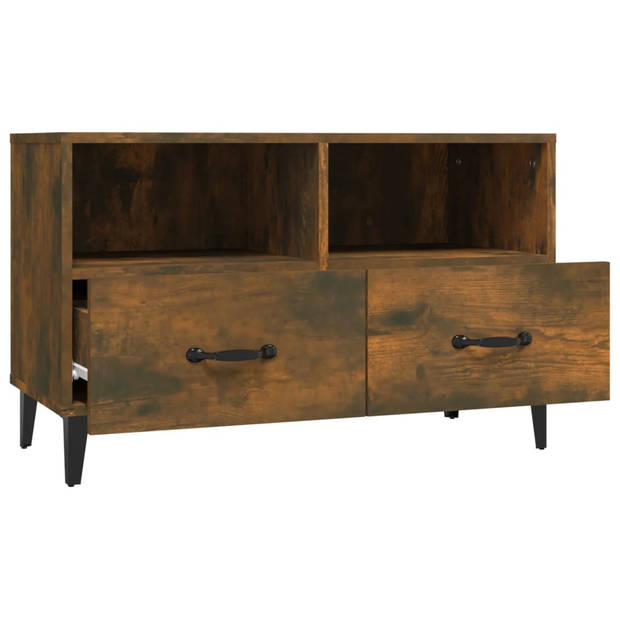 The Living Store Tv-meubel Industrial - Gerookt eiken - 80x36x50 cm - Bewerkt hout - Vochtbestendig