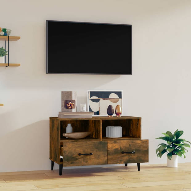 The Living Store Tv-meubel Industrial - Gerookt eiken - 80x36x50 cm - Bewerkt hout - Vochtbestendig