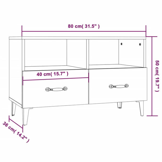 The Living Store Tv-meubel Industrial - Gerookt eiken - 80x36x50 cm - Bewerkt hout - Vochtbestendig