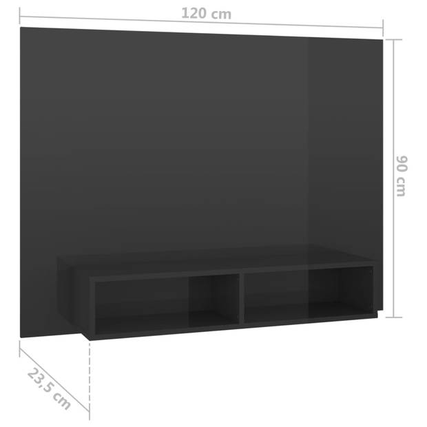 The Living Store Tv-wandmeubel - Hifi-kast - Hoogglans grijs - 120 x 23.5 x 90 cm - Montage vereist