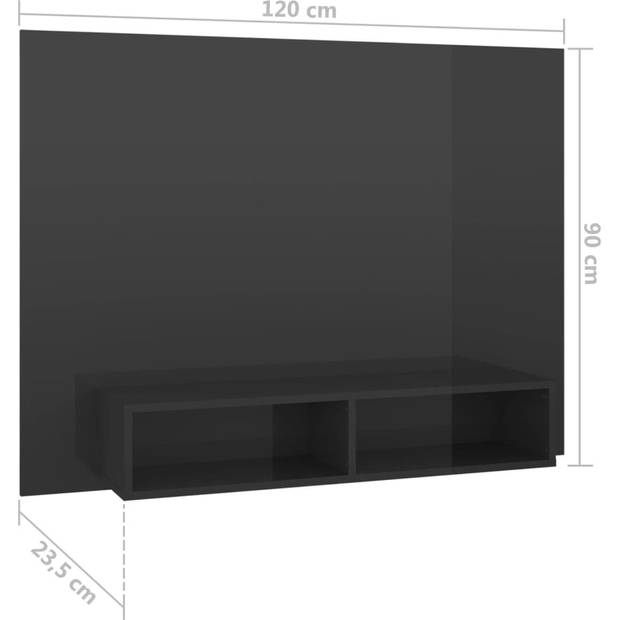 The Living Store Tv-wandmeubel - Hifi-kast - Hoogglans grijs - 120 x 23.5 x 90 cm - Montage vereist