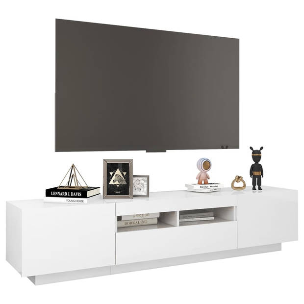 The Living Store TV-meubel - RGB LED-verlichting - Hoogglans wit - Bewerkt hout - 180 x 35 x 40 cm - USB-aansluiting