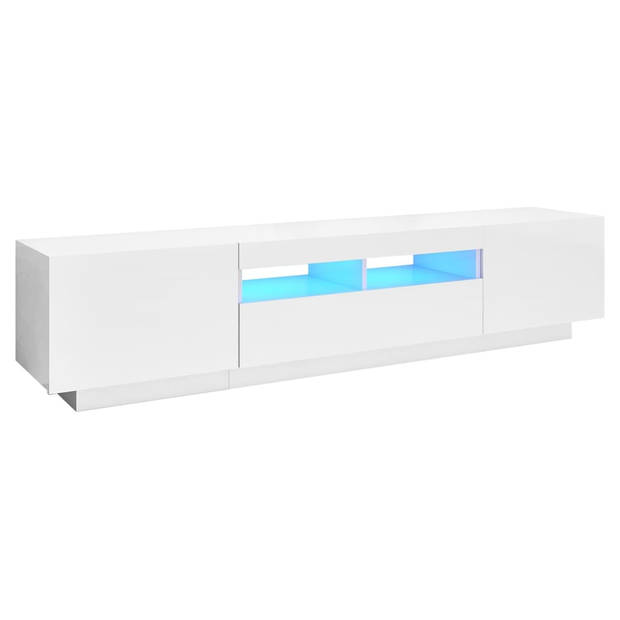 The Living Store TV-meubel - RGB LED-verlichting - Hoogglans wit - Bewerkt hout - 180 x 35 x 40 cm - USB-aansluiting