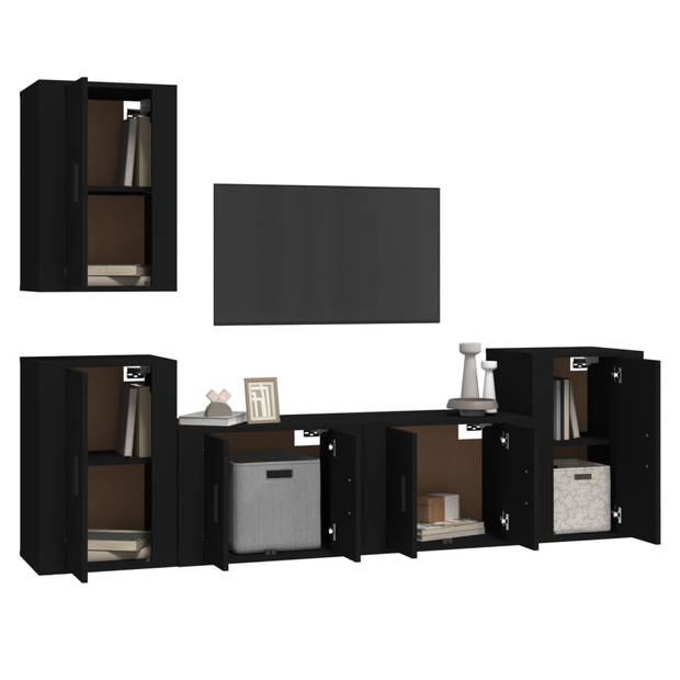 The Living Store Televisiekastenset Hartvormig Zwart - 2x 57x34.5x40cm (LxBxH) - 3x 40x34.5x60cm (LxBxH)