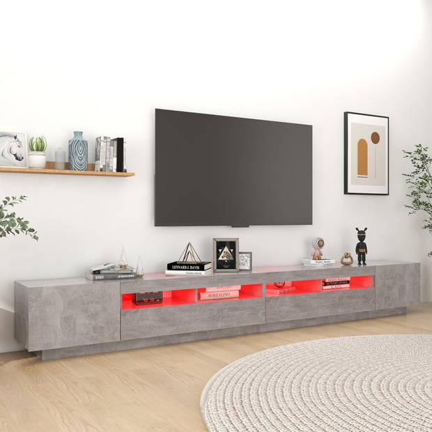 The Living Store TV-meubel Betongrijs 300x35x40 cm - Met LED-verlichting - Inclusief USB-aansluiting