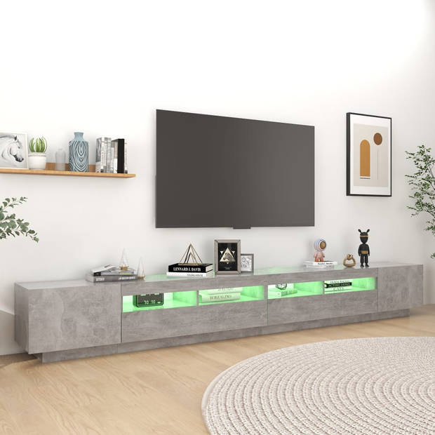 The Living Store TV-meubel Betongrijs 300x35x40 cm - Met LED-verlichting - Inclusief USB-aansluiting