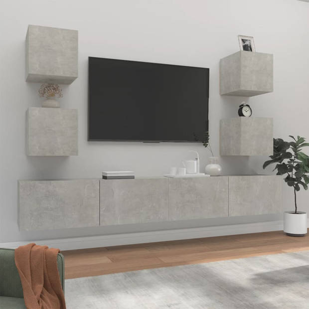 The Living Store Televisiemeubelset - Betongrijs - 100 x 30 x 30 cm - 2x 100 cm - 4x 30.5 cm - Bewerkt hout